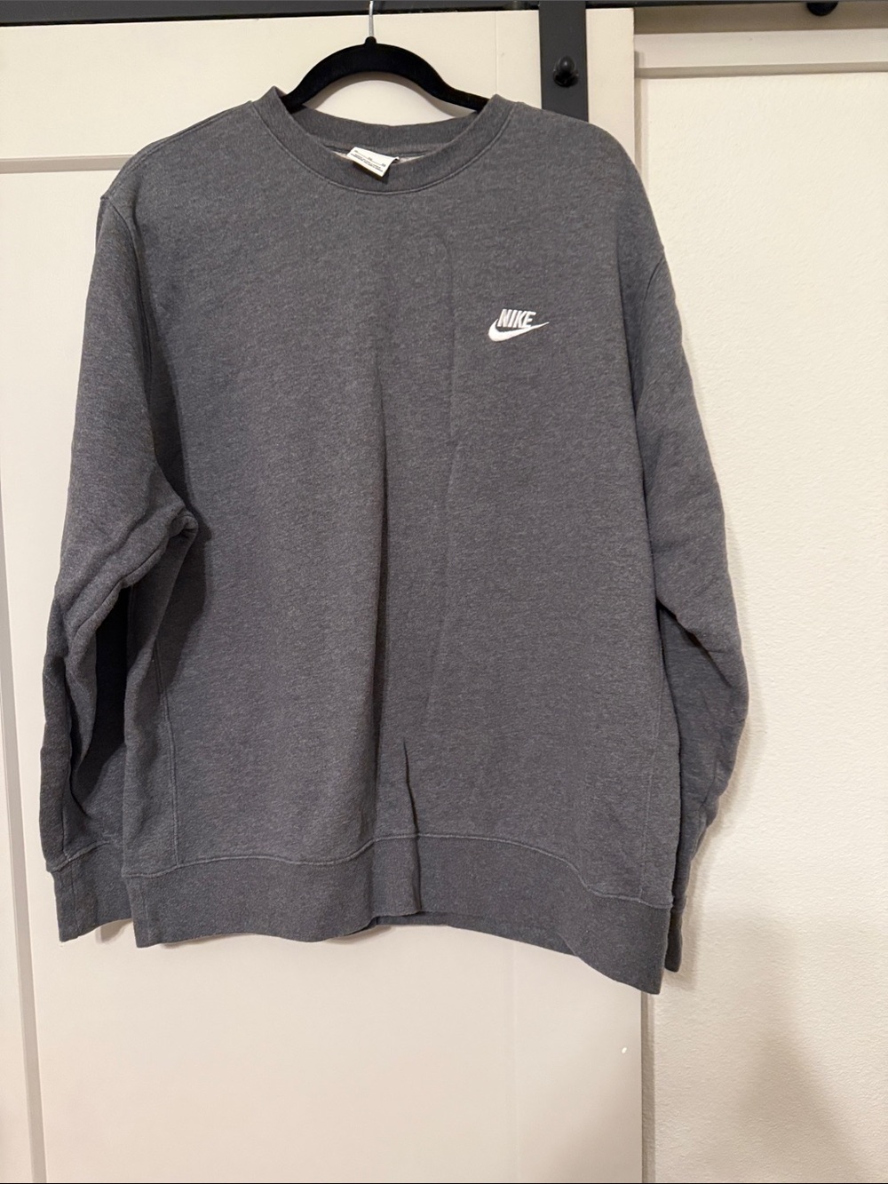 Nike Men’s Charcoal Gray Crewneck Sweatshirt with White Logo